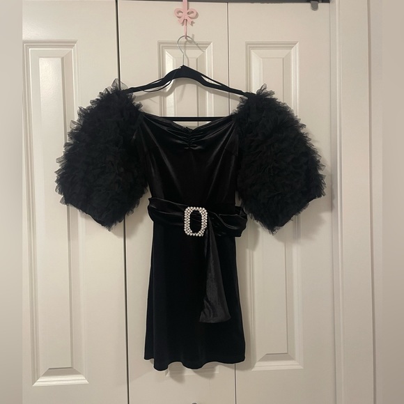 ZARA VELVET DRESS WITH TULLE BALLOON SLEEVES - Picture 2 of 10